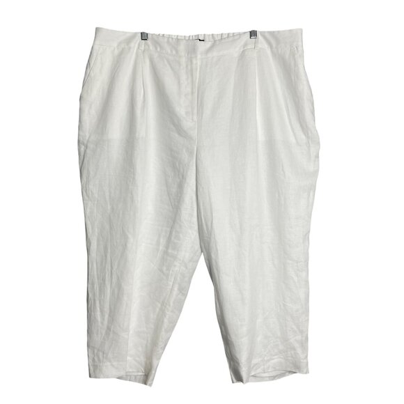 Talbots 100% Linen Bristol Crop Pant White Woemns Plus Size 22W Petite High Rise - Picture 1 of 10